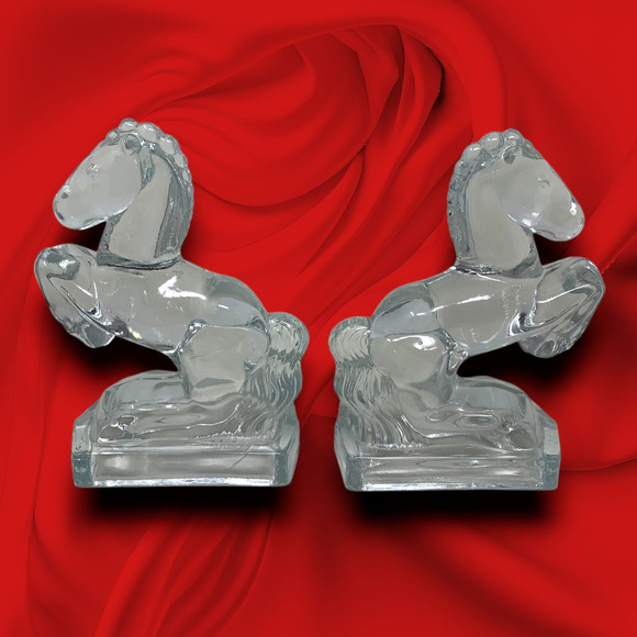 Vintage Mid Century MCM L. E. Smith Glass Horse Bookends Clear Modern Art Deco - Picture 3 of 6
